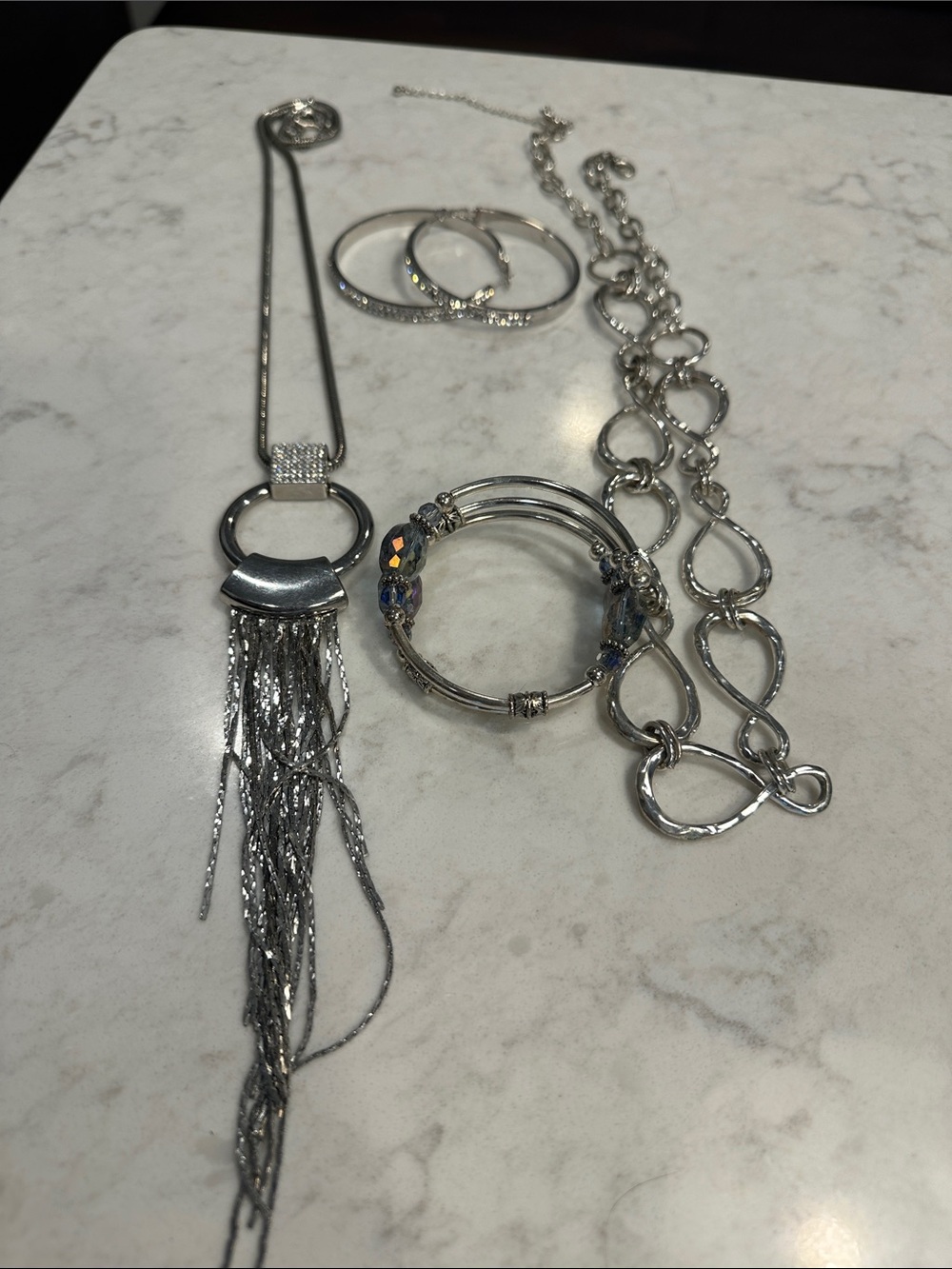 Silver-Tone Women’s Multi-Piece Jewelry Set - Necklace, Bracelet & Bangles